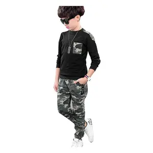 Ragazzi 2 Pezzi Set Top Manica Lunga + Pantaloni Mimetici Outfits Ragazzi Vestiti Set