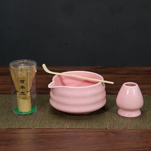 Ceramic Pink Matcha Set with Stand 4-Piece Matcha Tea Whisk Set Gift Box Kit for Matcha Lovers Custom Logo