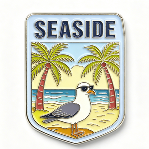Épinglette en métal Seagull de Palm Beach, plaquée argent, émail dur, souvenir, forme rectangulaire - Product Image 5