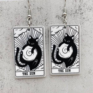 ファッションスクエアシェイプ漫画タロットカードアクリルイヤリングハロウィーン猫パターンイヤリングギフト用 - Product Image 4