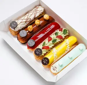 Custom Printing Kraft Pastry Paper Gift Box Cookie Baking Food Packaging Eclairs Boxes With Ribbon Gift Paper Boxes