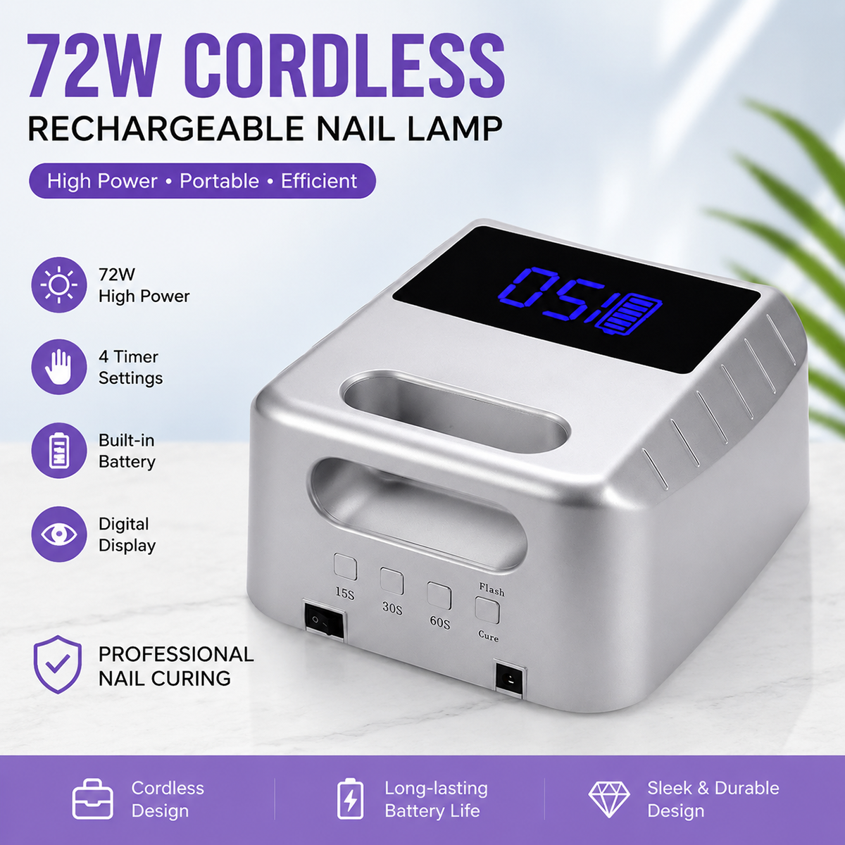 72W New Original Rechargeable LED Digital Display UV Nail Lamps for Gel Nail Polish Cordless Nail Dryer With Dual Light Source