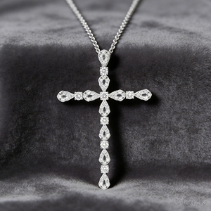 CUSTOM SILVER 10K/14K/18K GOLD PLATED LAB GROWN CVD DIAMOND CLASSIC ENGAGEMENT GIFT SWEATER <b>CHAIN</b> NECKLACE <b>CROSS</b> PENDANT - Product Image 3