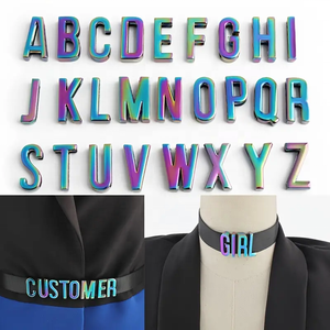 Letras deslizantes huecas de aleación de zinc, abalorios de alfabeto de 26 A-Z chapados en arcoíris/oro/plata para cinturones y collares para mascotas, personalizables OEM/ODM - Product Image 5
