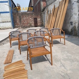 Chaises de salle à manger de style moderne personnalisables haut de gamme avec dossier <span class=keywords><strong>en</strong></span> <span class=keywords><strong>rotin</strong></span> et accoudoirs <span class=keywords><strong>en</strong></span> teck massif pour villa, patio, repas <span class=keywords><strong>en</strong></span> plein air - Product Image 1