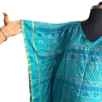 Robe kaftan ethnique à imprimé turquoise |   Tunique maxi ample à col en V style bohème |   Couverture de plage d'inspiration indienne