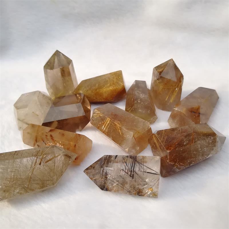 Wholesale Natural Quartz Golden Rutilated Quartz Crystal Single Points Wands Raw Gold Rutilated Gemstones