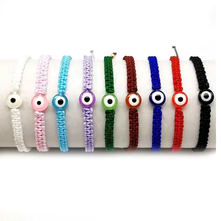 Many Colors Flat Resin Beads Customized Bracelets Evil Eyes Bracelets Pack Handmade String 8MM Evil Eye For Women Girls Bracelet