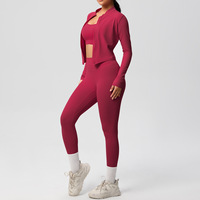 Conjunto Deportivo de Yoga de 3 Piezas para Mujer, Chaqueta Corta con Cierre, Sujetador Deportivo y Leggings de Cintura Alta, Ropa Deportiva con Logotipo Personalizado