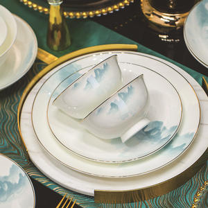 Jingdezhen bol et plat costume ménage lumière luxe porcelaine vaisselle paysage chinois pendaison de crémaillère cadeau donnant en céramique - Product Image 2