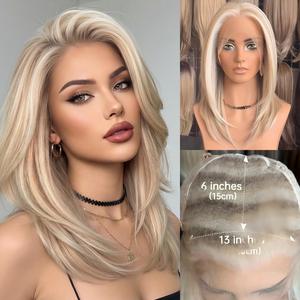 Nouveaux produits Perruques Lace Front HD 13x6 <span class=keywords><strong>Blond</strong></span> Platine Ombré Bob avec Raie Libre, Bonnet en filet respirant et Ligne de Cheveux Naturelle pour Femmes - Product Image 3