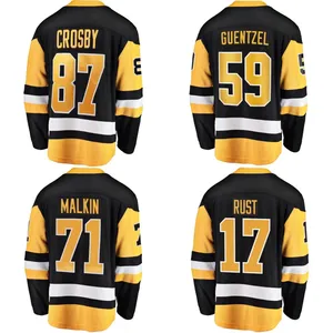 Bán Buôn Pittsburgh Chim Cánh Cụt Ice Hockey Jersey Giá Rẻ Người Đàn Ông Của Câu Lạc Bộ Đội Đen Khâu Hockey Đồng Phục #87 Crosbys 58 Letang