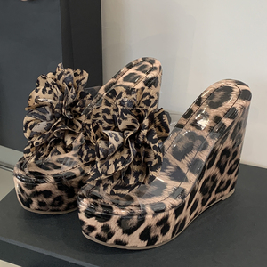 2025 High-quality Summer New Sexy Leopard Print Wedge Heel Women's <b>Shoes</b> Party High-heeled Sandals - Product Image 2