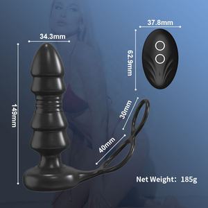 Control remoto telescópico <span class=keywords><strong>Anal</strong></span> Butt Plug vibrador punto G masajeador de próstata con anillo de pene extraíble juguetes sexuales anales para hombres mujeres - Product Image 4