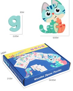 Puzzle 3D in Legno per Bambini con <span class=keywords><strong>Alfabeto</strong></span> e Animali Cartoon, Gioco Educativo di Abbinamento e Ortografia - Product Image 5