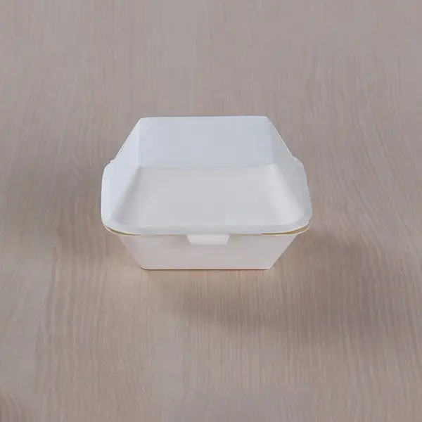 Eco-Friendly Foam Replacement Paper Take-Away Clamshell Burger Box with Handle Matte Finish for Food Industry for Hamburgers