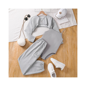 13-16 Years Old Girls Clothing Long-Sleeved Top + <b>Suspender</b> One-Piece Vest + Long Pants Three-Piece Children's Clothing - Product Image 1