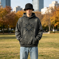 Sweat à capuche en coton épais délavé style vintage pour homme, imprimé géométrique déchiré, coupe oversize