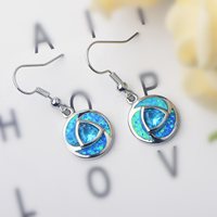 Boucles d'oreilles pendantes rondes Australian Treasure - Design incrusté d'opale de feu bleue |   Bijoux de soirée glamour en vrac, idéal pour un cadeau