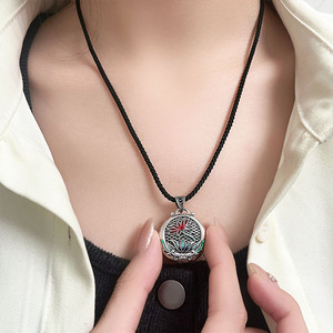 Collier en argent sterling 925 Kaiming avec pendentif pivoine rond, chaîne tressée style chinois rétro pour pull - Product Image 1