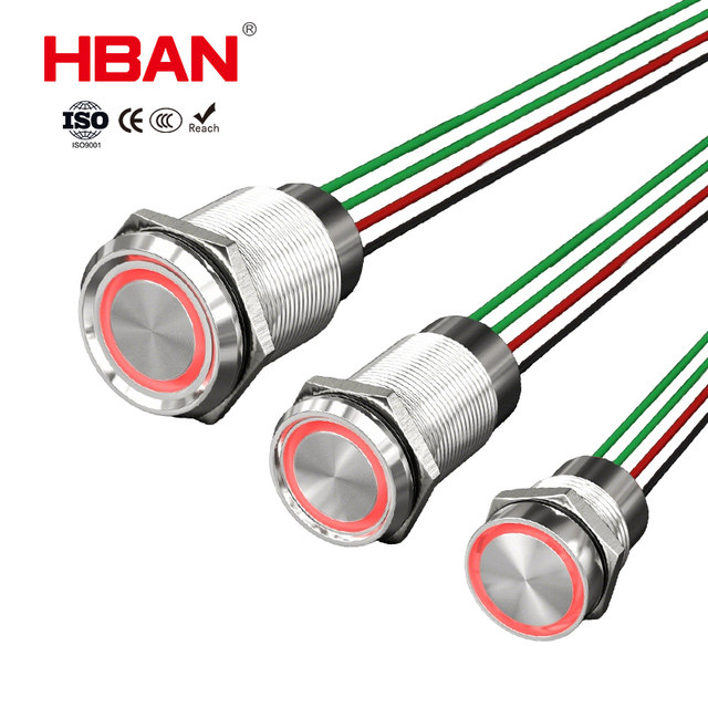 IP68 IK09 Waterproof Stainless Steel Touch Switch 16/19/22mm 24V Ring Illuminated Inductive Metal Switch for Industrial Control