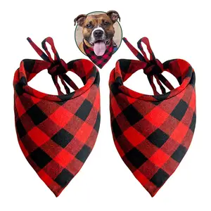 864 British Style Pet Dog Red Plaid Pattern Bandana Triangle Scarf 100% Cotton Fashion Cheap Dog Bandana