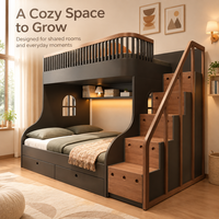 Lit superposé en bois massif avec escalier de rangement, lit mezzanine double, lit superposé personnalisé pour chambre à coucher avec tiroirs et barrière de sécurité