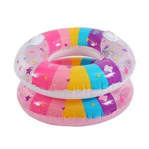 Pack De 2 Anillos Flotadores Inflables Con Lentejuelas Y Mango – Decoración De Fiesta En Piscina, Ideales Para Adultos Y Niños
