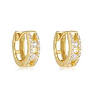 CANNER Boucles d'oreilles créoles épaisses en argent 925 plaqué or 18 carats avec zircon géométrique creux pour femme - Product Image 1