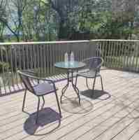 Table de salle à manger, de café ou de thé, de loisirs, ronde, en acier et verre trempé, pour extérieur, imperméable, pour restaurant, villa, hôtel, patio, jardin, balcon