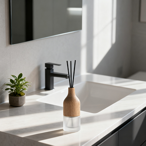 Botella aromática de vidrio redondo esmerilado de 30ml personalizada con tapa de madera, difusor de caña, botella de embalaje de aceite - Product Image 2