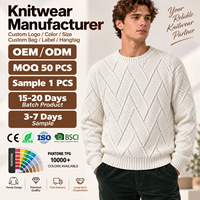 Pull en maille torsadée texturée blanc diamant pour homme, col rond, coupe décontractée, chaud et décontracté