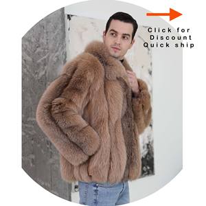 Luxury Men Custom Size <strong>USA</strong> Size Blue Fur Collar Genuine <strong>Leather</strong> Bomber Fur Jacket Coat - Product Image 3