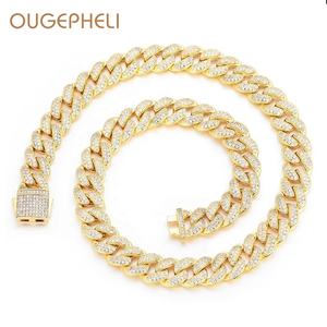 OUGEPHELI 12mm 2 filas Hip Hop Iced Out CZ Zircon Collar De Cadena Cubana Eslabones Cubano Collar Miami Cuban Link Chain - Product Image 1