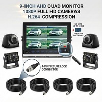 Système de moniteur DVR 4CH IPS 9 pouces | Caméra de recul à écran partagé 1080P avec puce Hi3520 pour camion et bus, enregistrement sur carte SD 512 Go, robuste