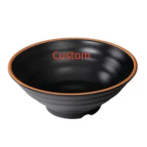 Factory Supplier Japanese Style Black Orange Bead Tableware Large Ramen Bowls Round Melamine Noodle Bowl
