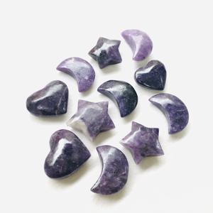 卸売天然民芸品磨かれたクリスタルパームストーンとスタークリスタル彫刻レピドライトハート装飾用 - Product Image 6