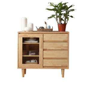 Nordic Solid Wood <b>Sideboard</b> <b>Storage</b> Cabinet With Glass Door For Dining Room Natural Wood Color - Product Image 5