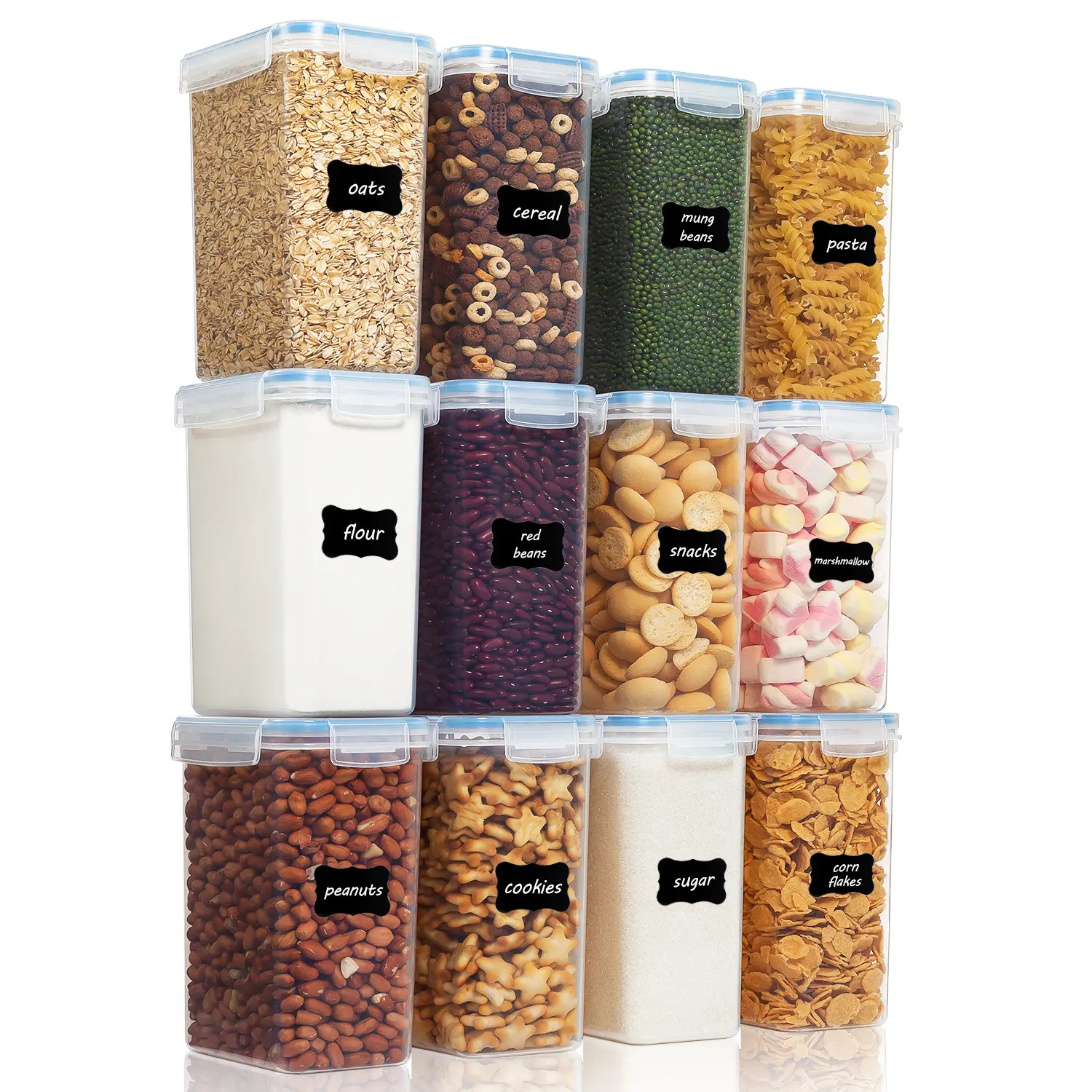 Scatola di immagazzinaggio di plastica trasparente impilabile per l'organizzatore della cucina della scatola sigillata delle spezie del cereale dello spuntino della frutta secca