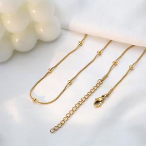 Women's Gold Snake Chain Necklace With Beads For Everyday Wear - Product Image 4