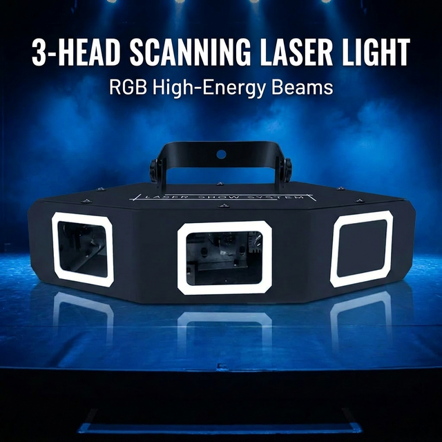 Professional 3 Head RGB Stage Laser Light DMX512 Sector-Shaped Scanning Beam Projector for Nightclub Disco Party DJ Show