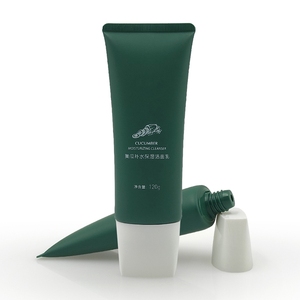 <span class=keywords><strong>Tube</strong></span> souple personnalisable de 120 ml en plastique vert foncé mat pour nettoyant visage hydratant au concombre – Emballage cosmétique pour soins de la peau - Product Image 1