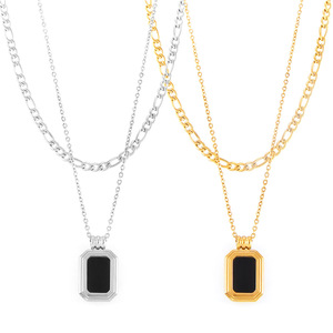 Nuova Collana Trendy da Festa <span class=keywords><strong>con</strong></span> Pendente Geometrico Quadrato in Acrilico, Doppio Strato in Acciaio al Titanio <span class=keywords><strong>con</strong></span> Catena Classica - Product Image 1