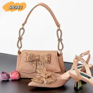 New Fashion Women Handbag Ladies Italian Matching Low Heels Shoes And Bag Set For African Party