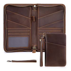 Portefeuilles <span class=keywords><strong>en</strong></span> cuir véritable pour documents de voyage personnalisés pour la famille, avec fermeture éclair, porte-cartes, étui pour passeport, cuir Crazy Horse café - Product Image 6