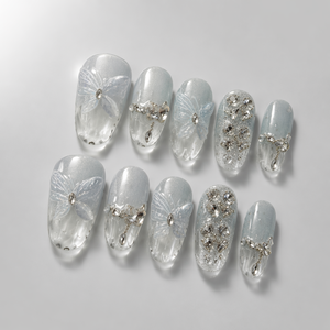 Uñas Postizas de Acrílico con Efecto Ojo de Gato y Mariposa, Transparentes, con Pedrería 3D, Cobertura Total, para Dedos - Product Image 5