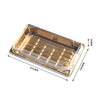 Sunzza-Recipiente de plástico desechable dorado para sushi PET, bandeja de sashimi para sushi de grado alimenticio con tapa antivaho