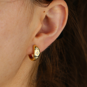 Gioielli Pop delinty stella <span class=keywords><strong>incisione</strong></span> oro placcato <span class=keywords><strong>orecchini</strong></span> a cerchio con zircone stile alla moda per matrimoni feste e regali - Product Image 5