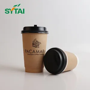 17 שנים יצרן custom קפה כוסות חד פעמי קראפט נייר עם מכסי מתכלה