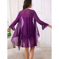 B456 Vente en gros Robe de nuit et peignoir pour femme, Nouvelle tenue d'été légère en maille transparente avec bretelles et manches longues à volants, Approvisionnement transfrontalier